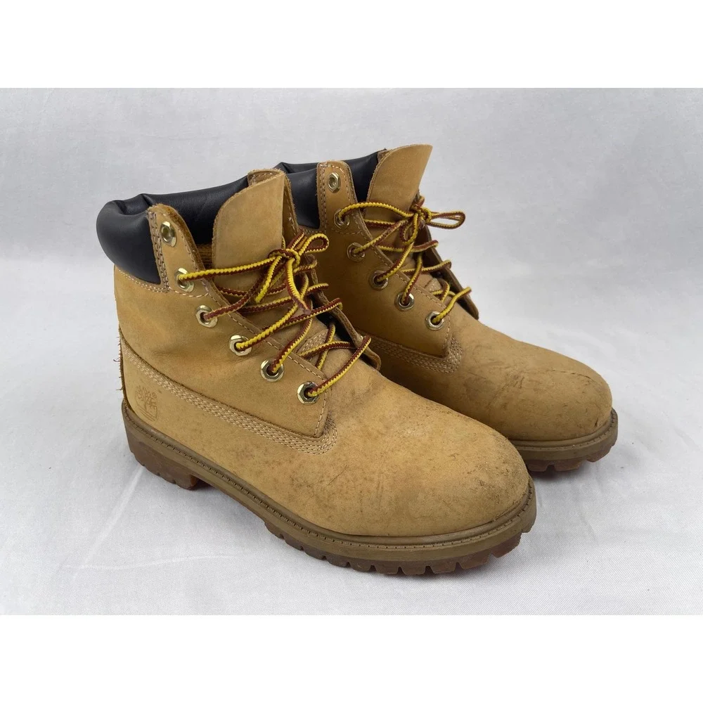 Timberland 6 Inch Premium Boys Size 3.5 Wheat Waterproof Nubuck Leather Boots‎
